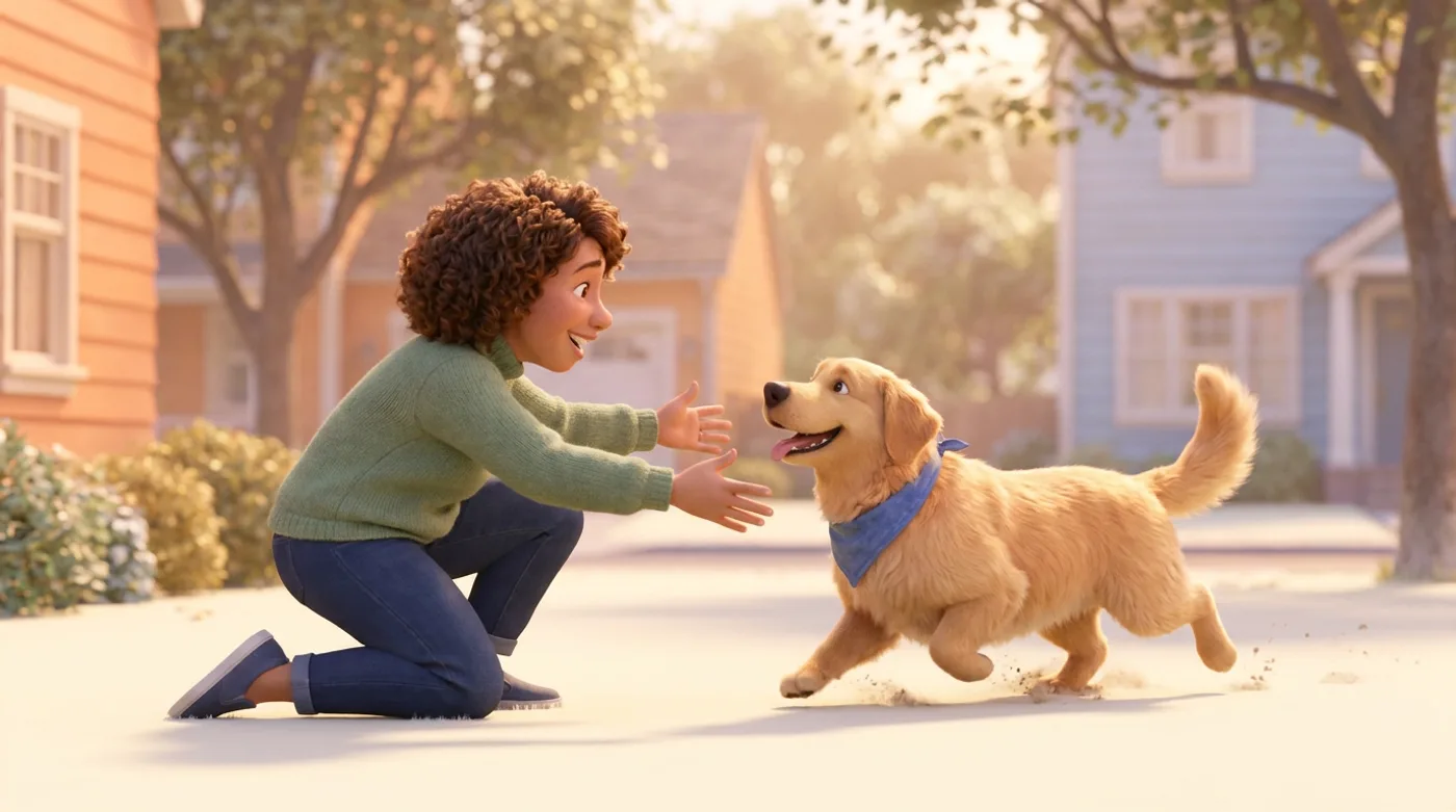 A happy dog reunited with its owner